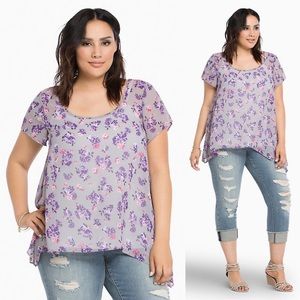 Torrid Plus Size Floral Chiffon Sharkbite Top
